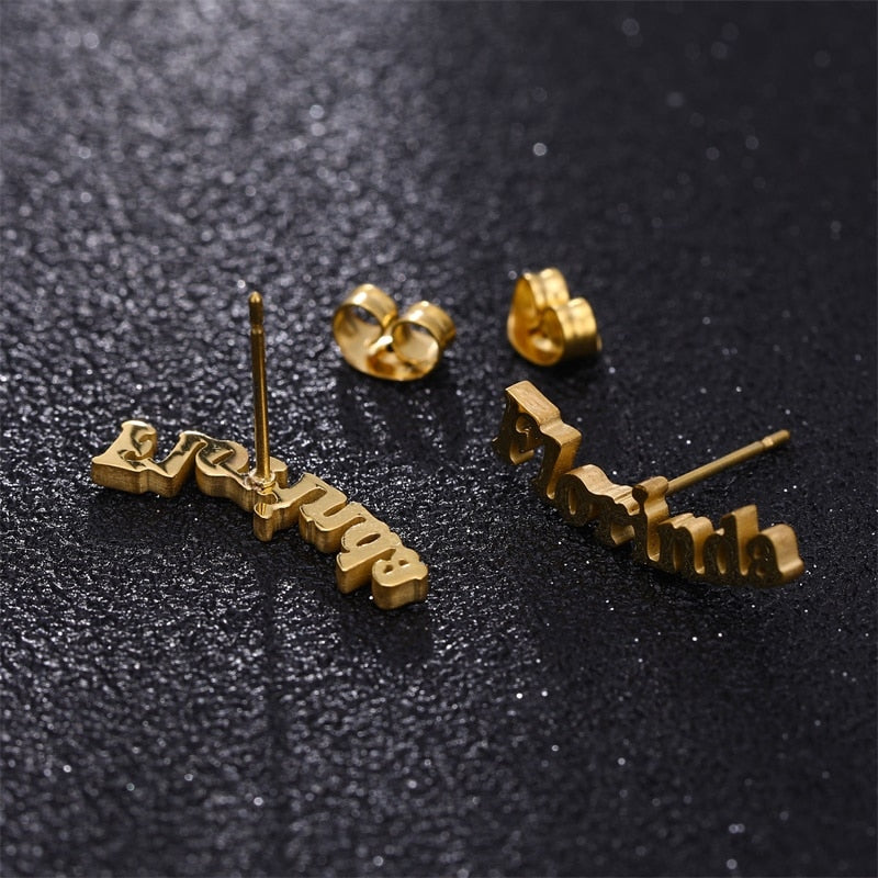Nameplate Stud Earrings close-up of stud post and backs