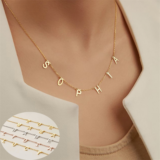 Charm Letter Name Necklace on model's neck