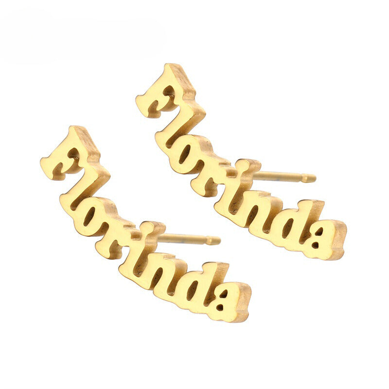 Nameplate Stud Earrings on white background